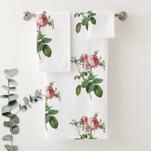 Vintage Botanical Roses Monogram Bath Towel Set