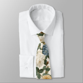 Vintage Botanical Roses On Cream  Neck Tie