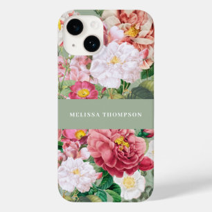 Vintage Botanical Roses Pastel Green & Pink Case-Mate iPhone 14 Case
