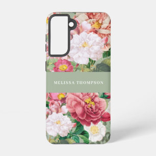 Vintage Botanical Roses Pastel Green & Pink Samsung Galaxy S21 Case