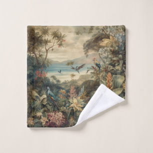 Vintage botanical scene birds flowers in paradise bath towel set
