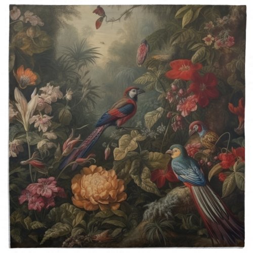 Vintage botanical scene birds flowers in paradise cloth napkin