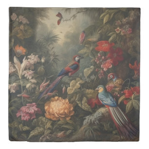 Vintage botanical scene birds flowers in paradise duvet cover