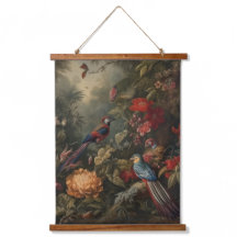Vintage botanical scene birds flowers in paradise