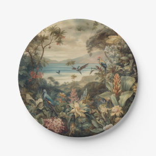 Vintage botanical scene birds flowers in paradise paper plates