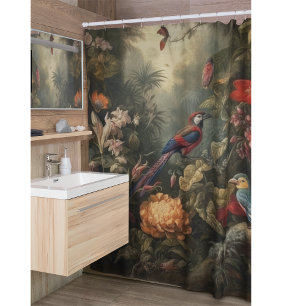 Vintage botanical scene birds flowers in paradise shower curtain