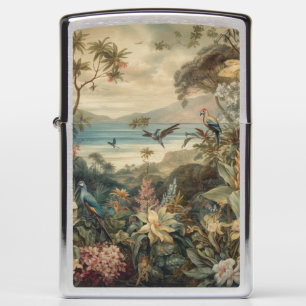 Vintage botanical scene birds flowers in paradise zippo lighter