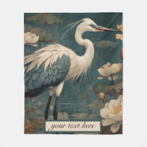 Vintage botanical scene blue crane customizable