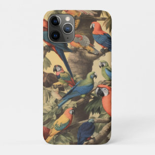 Vintage botanical scene colorful parrots in a tree iPhone 11 pro case