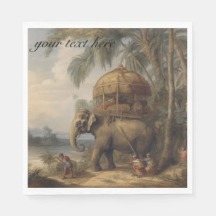 Vintage botanical scene elephant customizable napkins