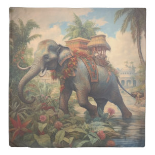 Vintage botanical scene elephant with howdah duvet cover