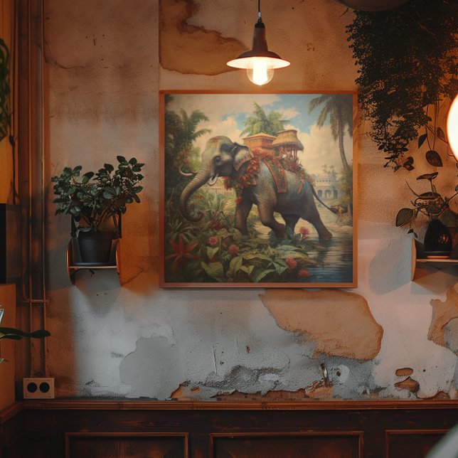 Vintage botanical scene elephant with howdah   poster (Creator Uploaded)