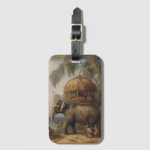 Vintage botanical scene elephant with howdah too luggage tag