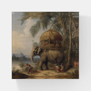 Vintage botanical scene elephant with howdah too  paperweight