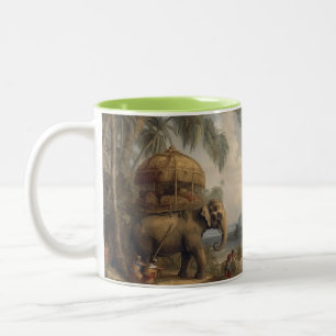 Vintage botanical scene elephant with howdah too  Two-Tone coffee mug