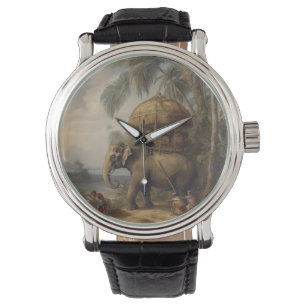 Vintage botanical scene elephant with howdah too watch