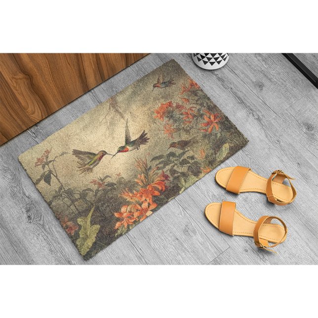 Vintage botanical scene hummingbirds and flowers doormat (Creator Uploaded)