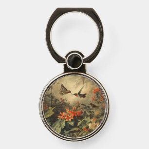 Vintage botanical scene hummingbirds and flowers phone ring stand