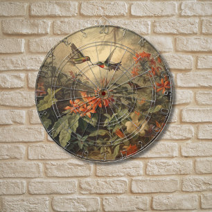 Vintage botanical scene of hummingbirdsand flowers dart board