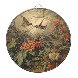 Vintage botanical scene of hummingbirdsand flowers dart board