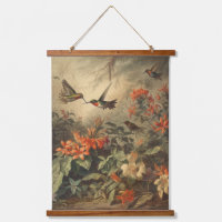 Vintage botanical scene of hummingbirdsand flowers