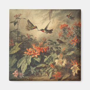 Vintage botanical scene of hummingbirdsand flowers magnet