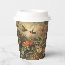 Vintage botanical scene of hummingbirdsand flowers