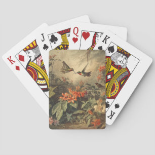 Vintage botanical scene of hummingbirdsand flowers poker cards