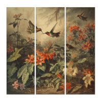 Vintage botanical scene of hummingbirdsand flowers