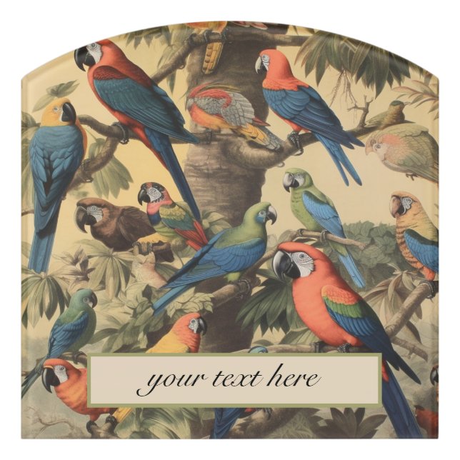 Vintage botanical scene parrots customizable  door sign (Contour Front)