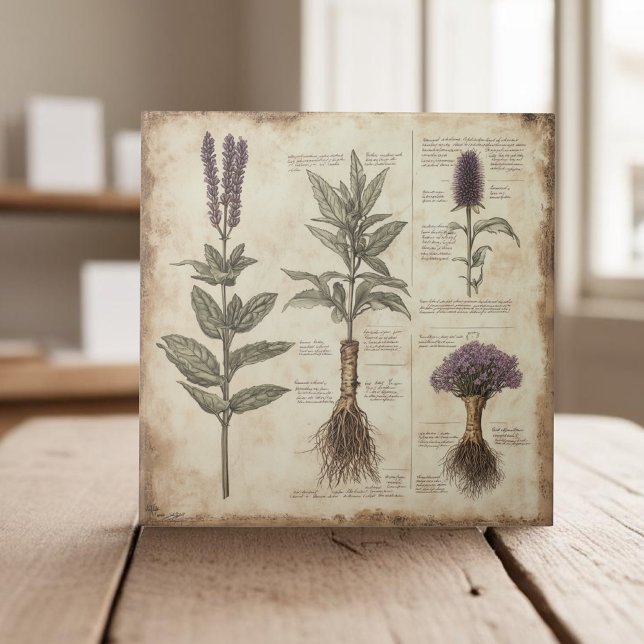 Vintage botanical scientific chart herbs lavender ceramic tile (Creator Uploaded)