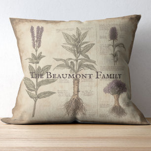 Vintage botanical scientific chart herbs lavender throw pillow