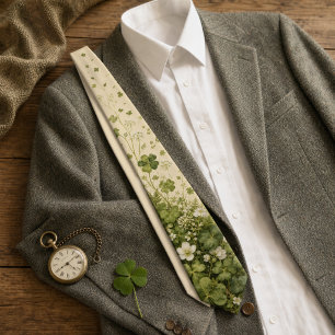 Vintage Botanical Shamrock & Four Leaf Clover Neck Tie