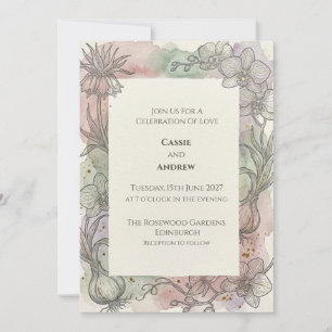 Vintage Botanical Sketch Floral Wedding Invitation