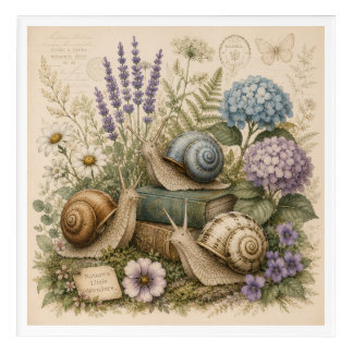 Vintage Botanical Snails Nature Acrylic Wall Art