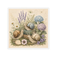 Vintage Botanical Snails Nature Metal Wall Art