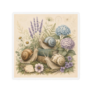 Vintage Botanical Snails Nature Metal Wall Art