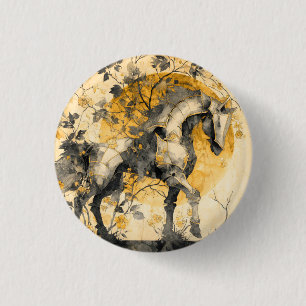 Vintage Botanical Spirit White Horse Floral Vines Button