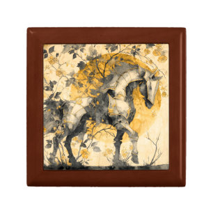 Vintage Botanical Spirit White Horse Floral Vines Gift Box