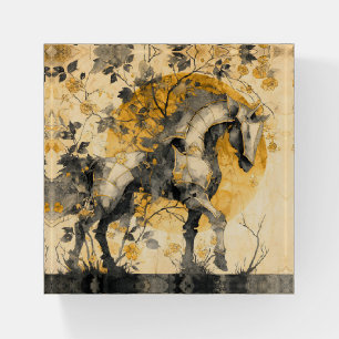 Vintage Botanical Spirit White Horse Floral Vines Paperweight