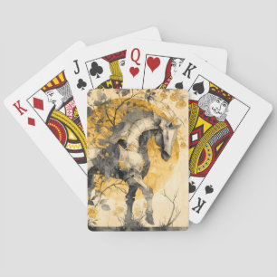 Vintage Botanical Spirit White Horse Floral Vines Poker Cards