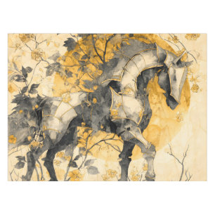 Vintage Botanical Spirit White Horse Floral Vines Tablecloth