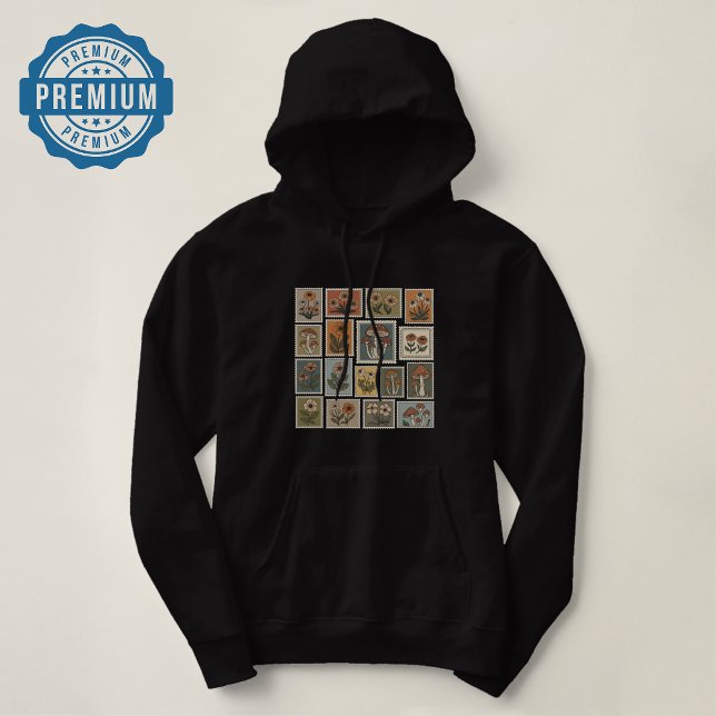 Vintage Botanical Stamp with Flowers and Mushroom Hoodie (Creator Uploaded)