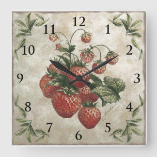 Vintage Botanical Strawberries Fruit Square Wall Clock