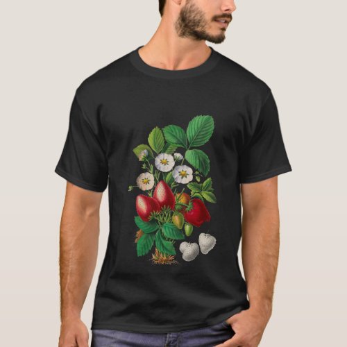 Vintage Botanical Strawberry Illustrated Fruit T_Shirt