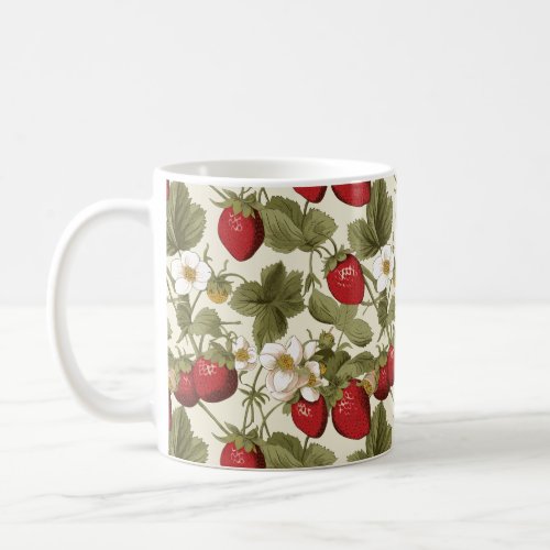 Vintage Botanical Strawberry Pattern Ceramic Mug
