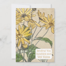 Vintage Botanical Sunflower Illustration Card