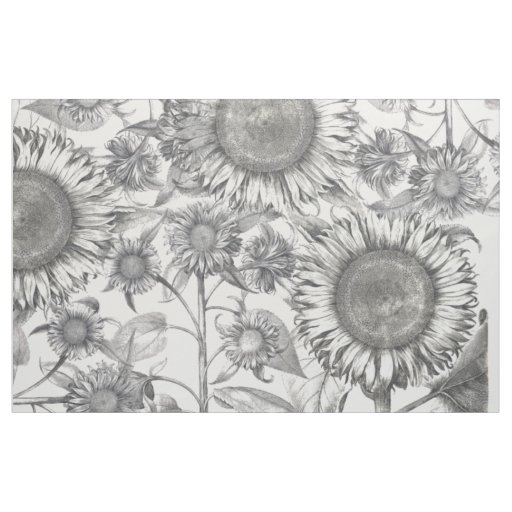 Vintage Botanical Sunflowers Flowers Fabric