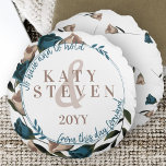Vintage Botanical Teal Beige Roses Vines Wedding Round Pillow<br><div class="desc">Cute botanical throw pillow with a teal and beige rose wreath is a great gift idea for the newlyweds. Garden rose design is perfect for springtime garden wedding look. Green leafy vines circle around the border with beautiful vintage teal green and beige roses.</div>