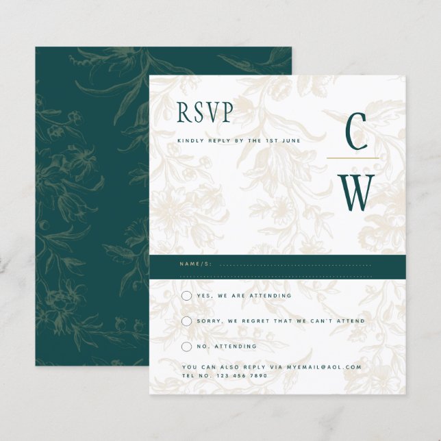 Vintage BOTANICAL TEAL GOLD Wedding (Front/Back)